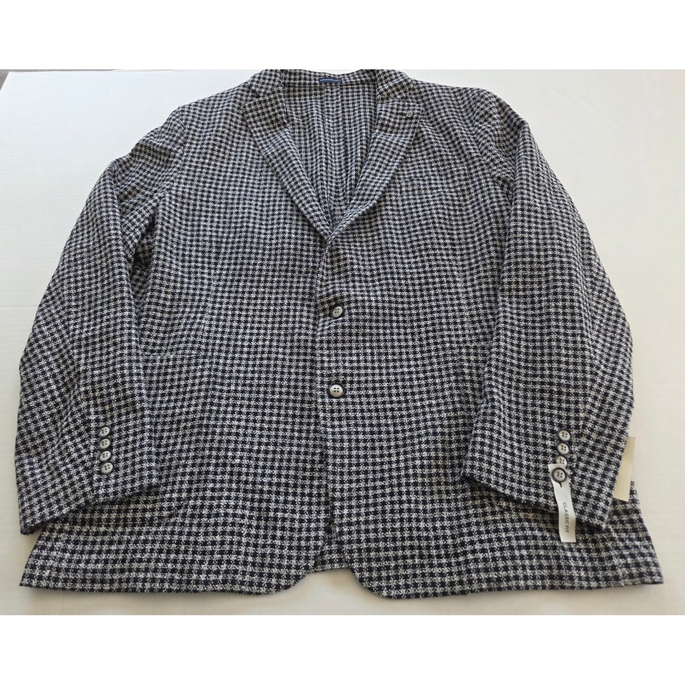 Stafford Mens Classic Fit Houndstooth Sport Coat Blazer Navy White 50R New
